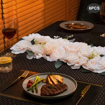 Украшение для свадебного обеденного стола в виде цветка, Композиция из Шелковых роз, 6 шт., Искусственное украшение для кухни, гостиной