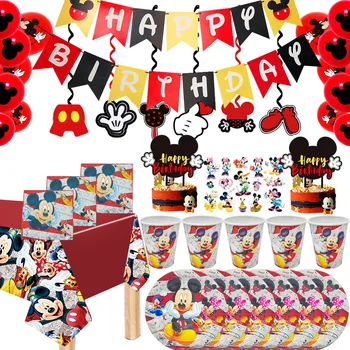 Украшения день рождения посуда бумажных героев мультфильмов дети Микки Мауса тарелки салфетки чашки партии поставки детский душ подарок