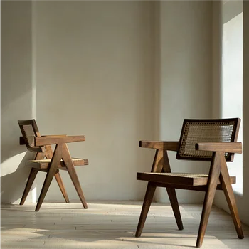 Эргономичные обеденные стулья с деревянными подлокотниками середины века, Винтажное кресло для отдыха в гостиной, Шезлонги для балкона, мебель в скандинавском стиле
