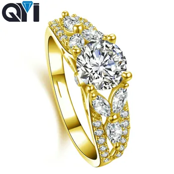 QYI Роскошные ювелирные изделия из желтого золота 14K в винтажном стиле с муассанитом круглой огранки, кольца с бриллиантами, Свадебные украшения Для женщин