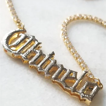 Изготовленное на заказ 3D ожерелье с двойной табличкой с именем, Персонализированная теннисная цепочка из золота 18 Карат, Двухцветная подвеска с табличкой с именем, ювелирные изделия для женщин