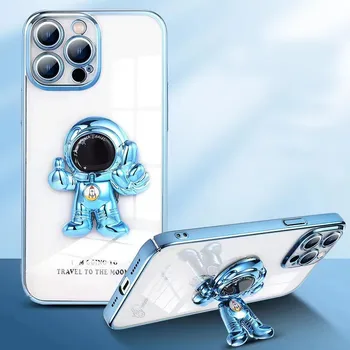 Магнитная подставка для астронавта, чехол для iPhone 13 11 12 Pro Max x xs max xr, Противоударная прозрачная задняя крышка с гальваническим покрытием