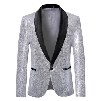 Мужской блейзер с блестками, пиджак на одной пуговице, стильный пиджак для вечеринки, ужина в ночном клубе, пальто, Свадебный блейзер, сценическая одежда для певцов, мужчин