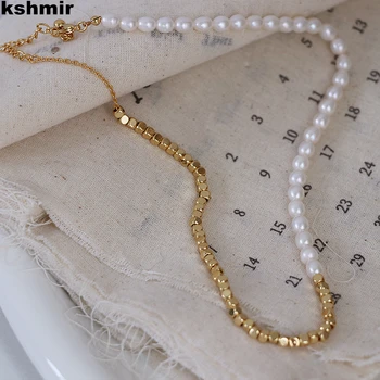ожерелье из натурального пресноводного жемчуга kshmir 2022 простое и универсальное ожерелье с дизайном соединения цепочек на ключицах