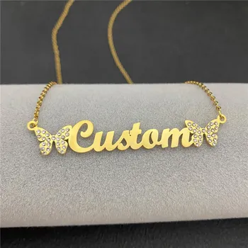 Персонализированное именное ожерелье с бриллиантом, изготовленное на заказ Ожерелье с именем Бабочки для женщин, ювелирные изделия из нержавеющей стали, подарки