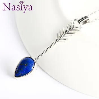 Подвески Nasiya Water Drop из натурального голубого Лазурита, Ожерелья для женщин в стиле панк, модная форма пера с цепочкой, ювелирные изделия из стерлингового Серебра